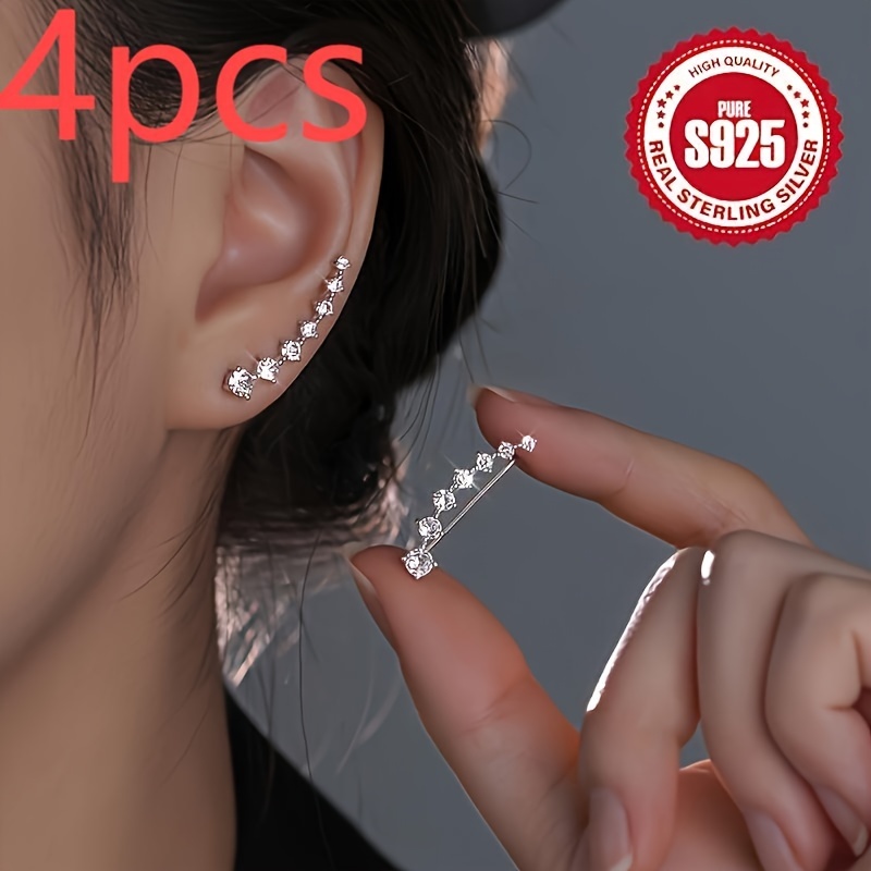 4pcs of exquisite unique     earrings 925 sterling silver hypoallergenic jewelry zirconia inlaid with elegant   for everyday women Product details 0