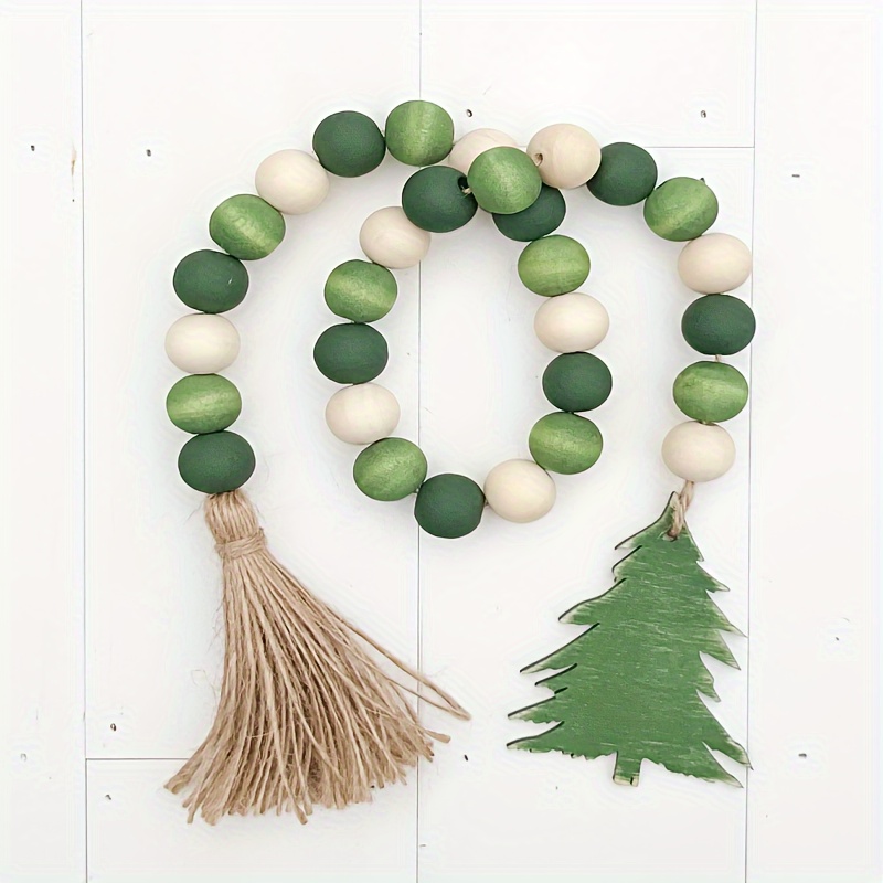 

Farmhouse Christmas Tree Beaded Garland With Tassels - Classic Wooden Decor For Holiday Home & Party Fall Decorations For Home Holiday Decorations