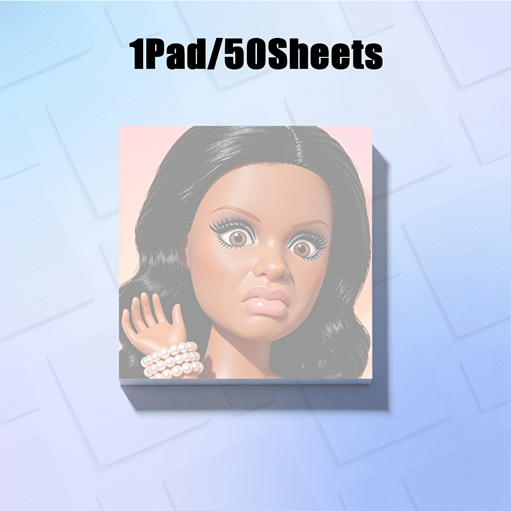 TEMU 50/100 Sheets Square Creative Sticky Notes And Labels, Angry Doll And Brown Wavy Hairstyle Face Memo Pad, Humorous Stationery For Student Office