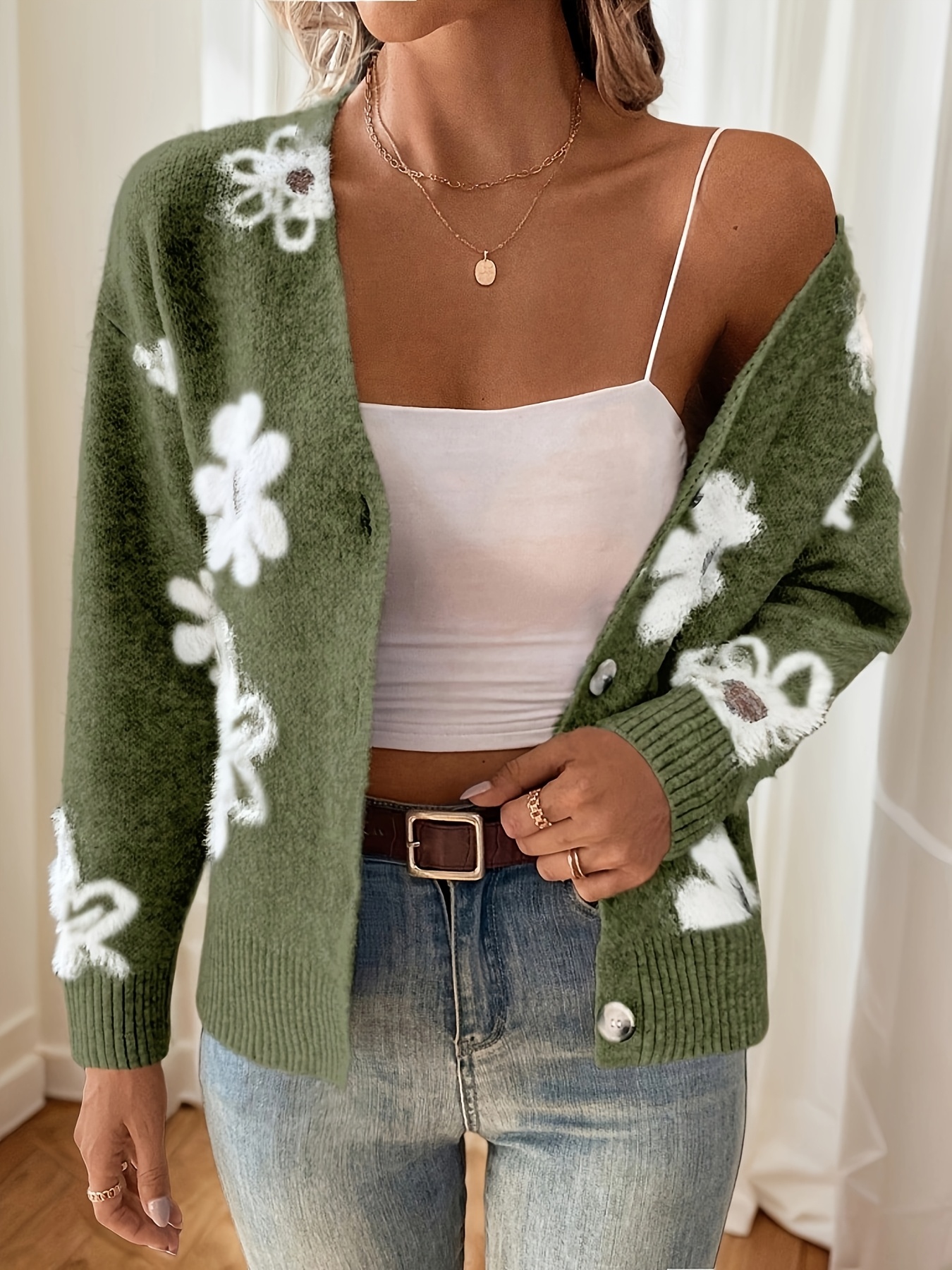 floral comfortable sweater elegant style long Temu United Arab