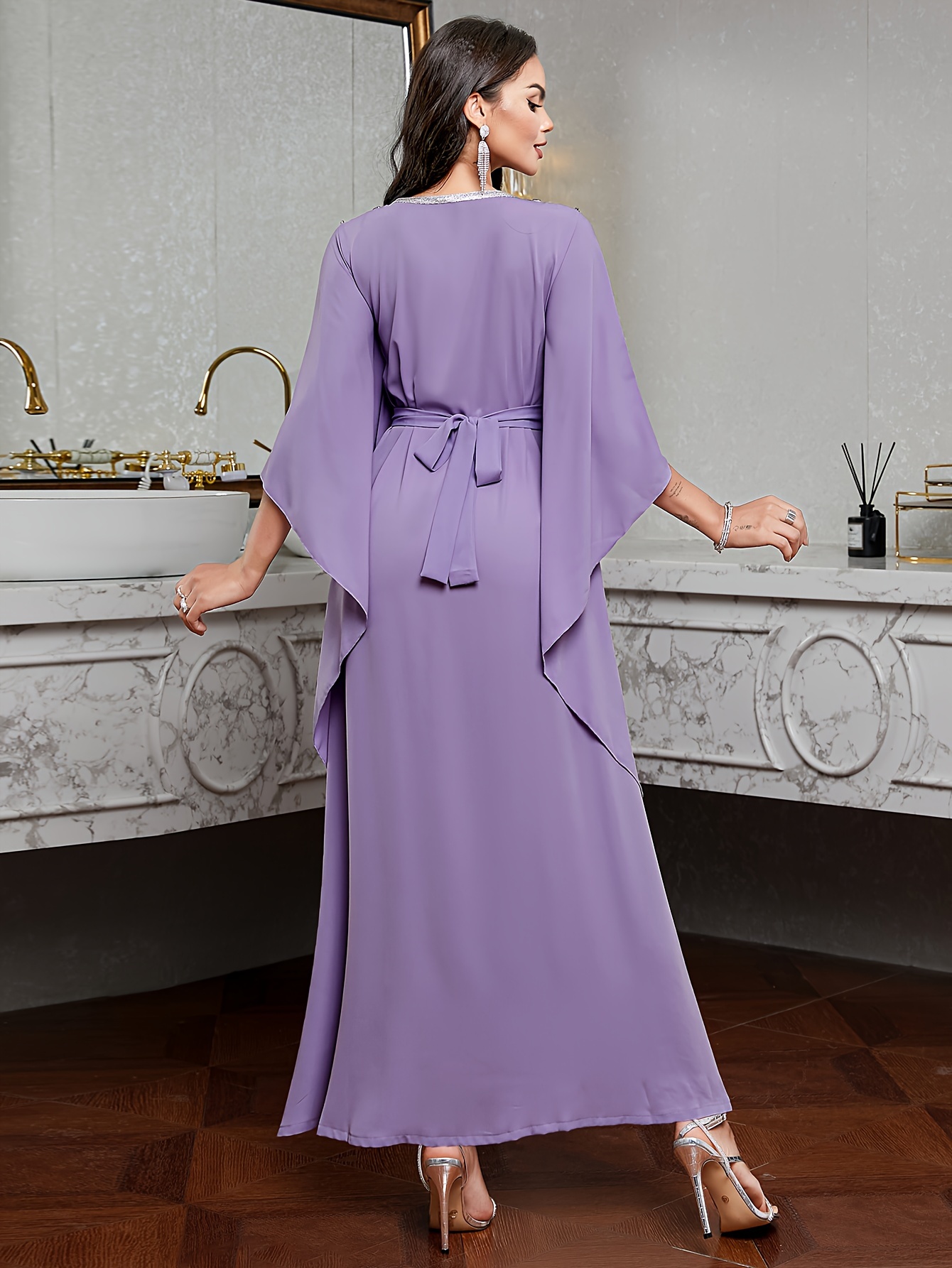 strapless open back dress Royal Purple Iridescent Pashmina Wedding Wrap Scarf – Central Chic main image 0