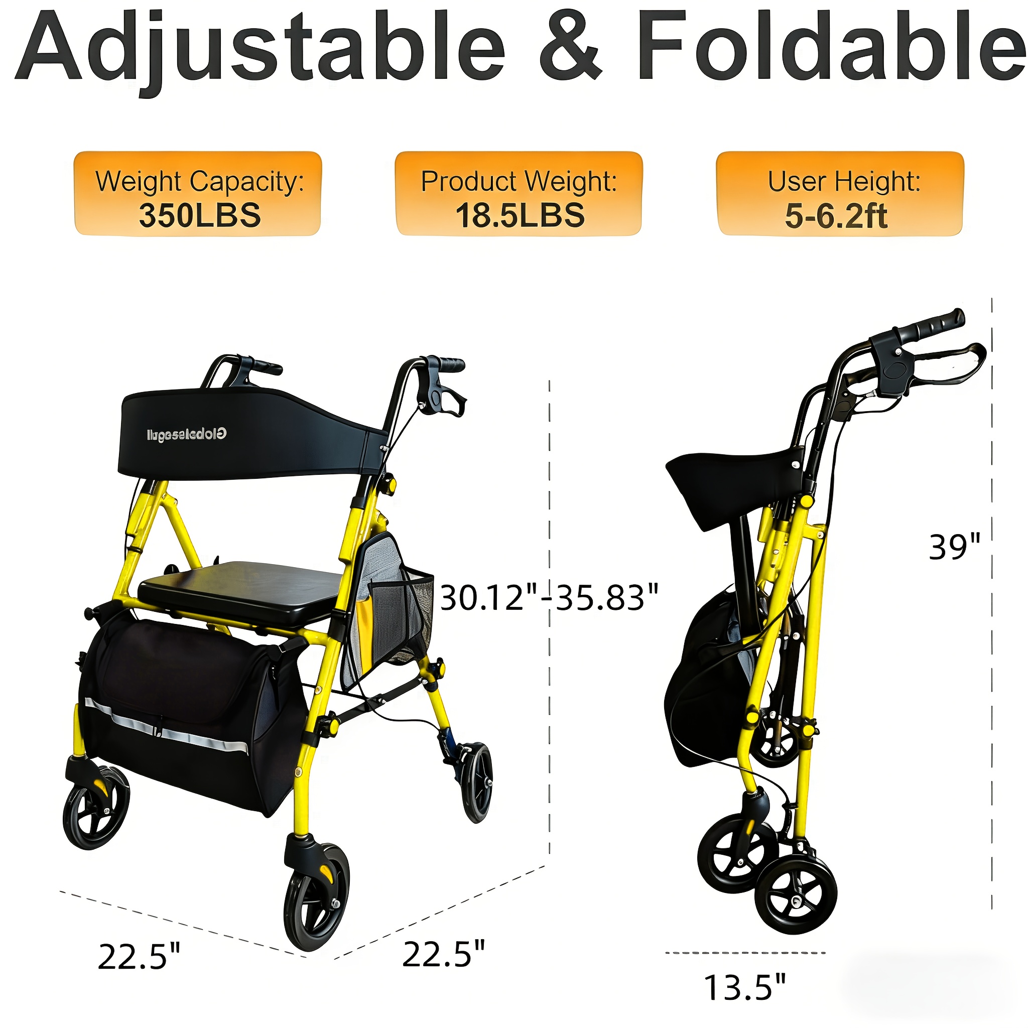 Rollator Walker for Seniors And Adults with Seat, 6-inch Wheels, Capable Of Supporting 158.76 KG, Medical Rolling Walker