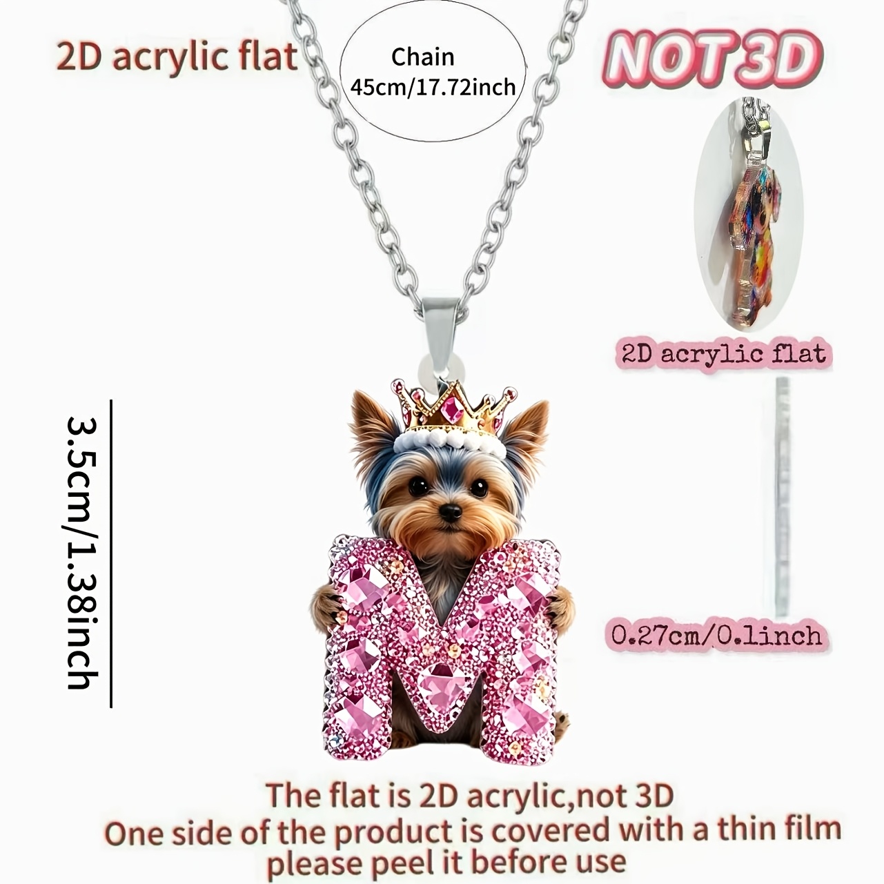 Women's Y-Shaped Acrylic Christmas M Letter Yorkshire Terrier Necklace