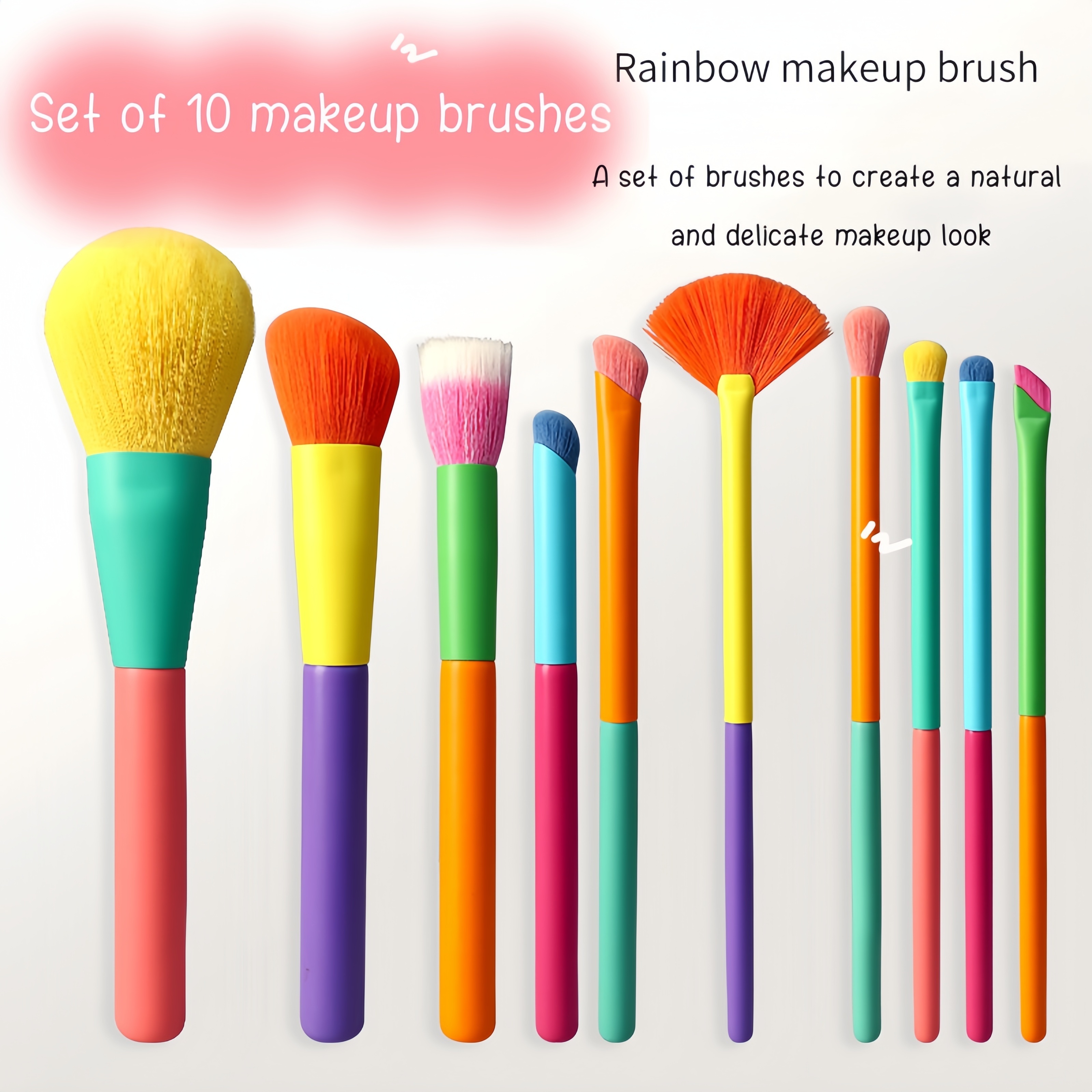 

10- Makeup Set - Polyester , Abs Plastic , Unscented, Form For - Includes Blush, , And Concealer Brushes