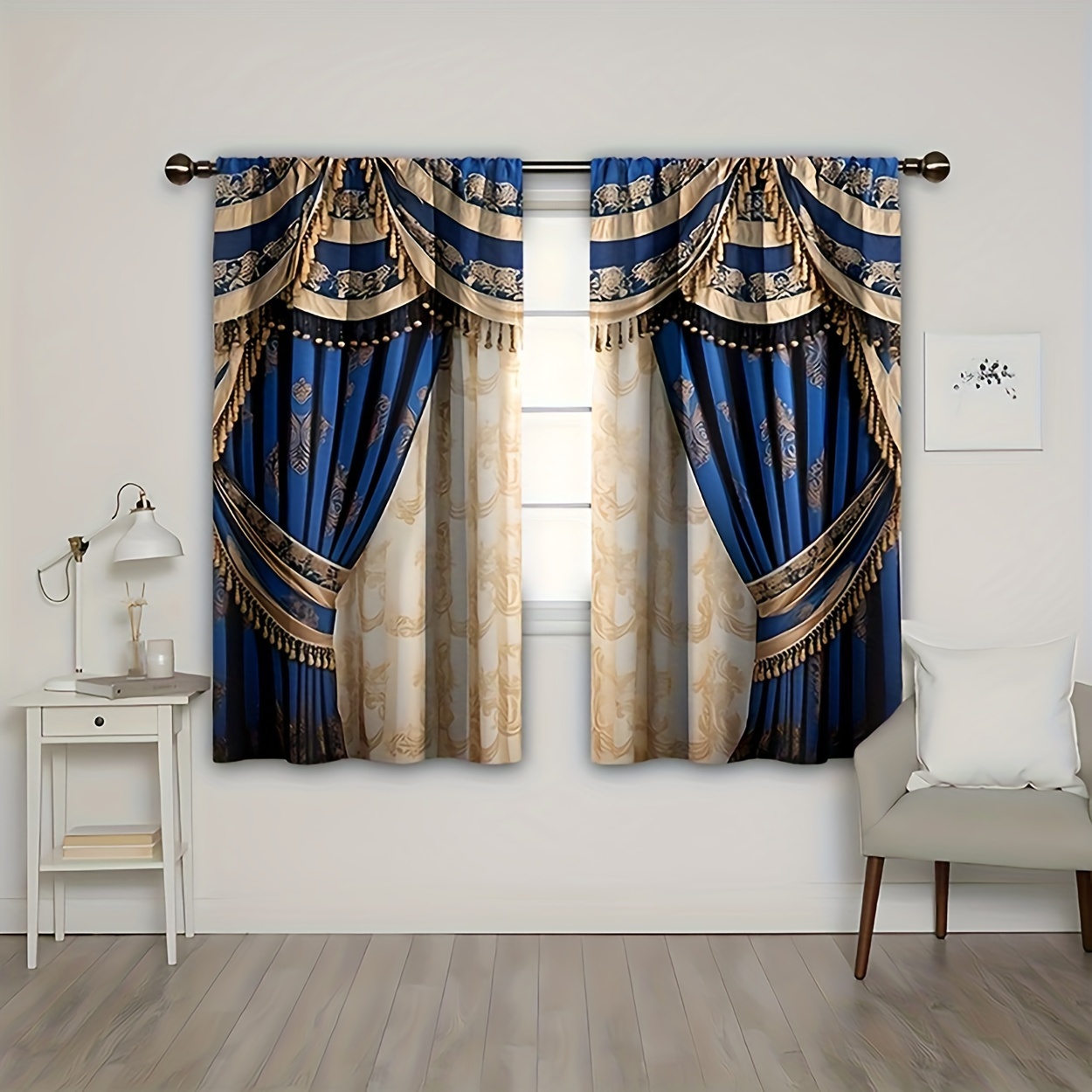 

2pcs, Polyester Material, European Style Curtains 3d Digital Printing Rod Pocket Curtains For Living Room And Bedroom Home Decoration, Suitable For Driving Rod