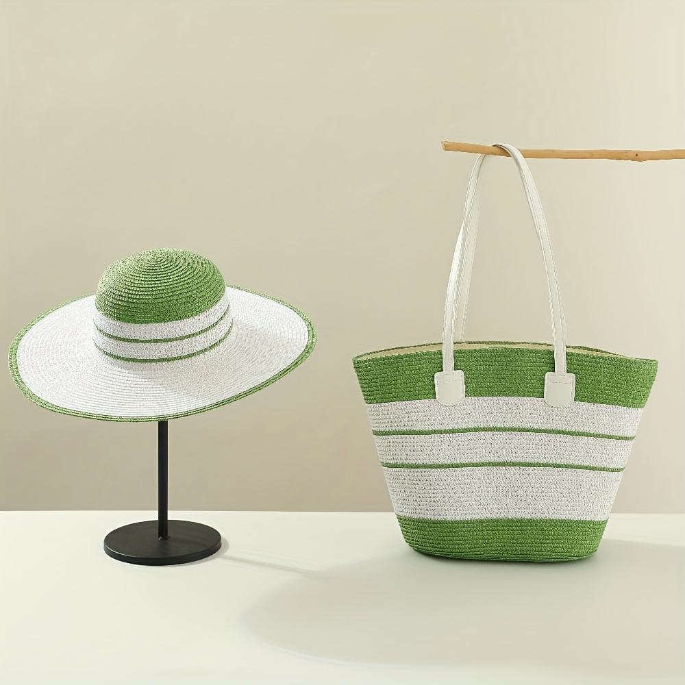 2pcs womens summer straw hat single room bag set shoulder - Temu display picture 3