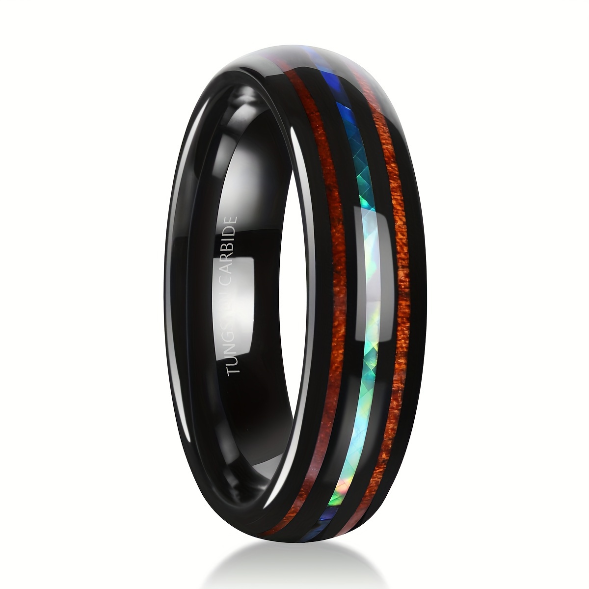 Tungsten Carbide Men's Ring Blue Fishing Line-Whiskey Barrel