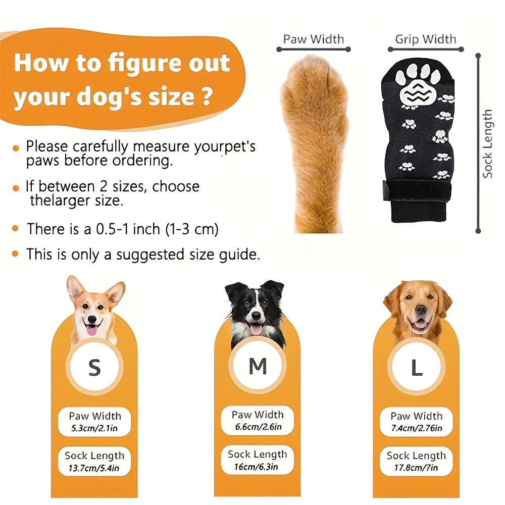 4pcs Non-Slip Dog Socks with Adjustable Elastic Paw Protection