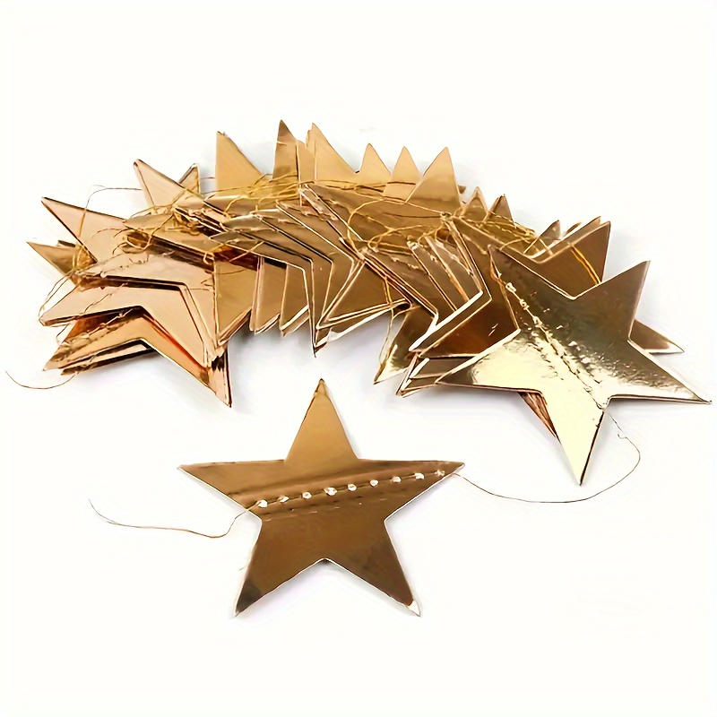 

Golden Star Paper Garland Banner Set - Universal Holiday Shimmering Hanging Decorations For Party, Engagement, Wedding, Birthday, Christmas - Reusable Room Decor With