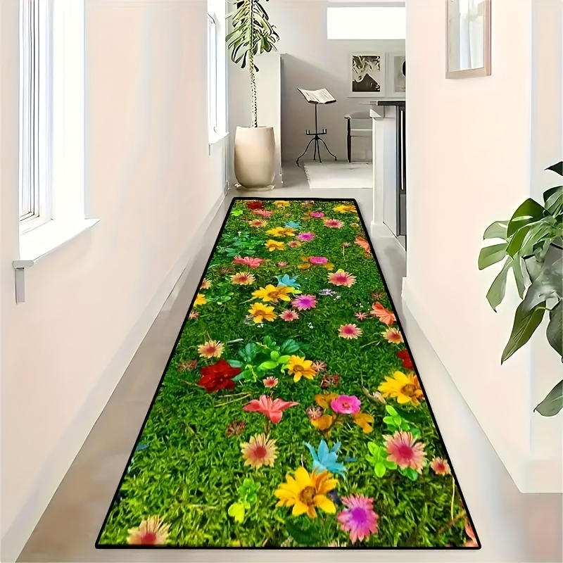 E-shop 1 Stück Waschbarer Blumenläufer, Rutschfeste Flurmatte, Weiche Kristallcluster-Polyestermatte für Küche, Esszimmer, Wohnzimmer, Eingangsbereich,