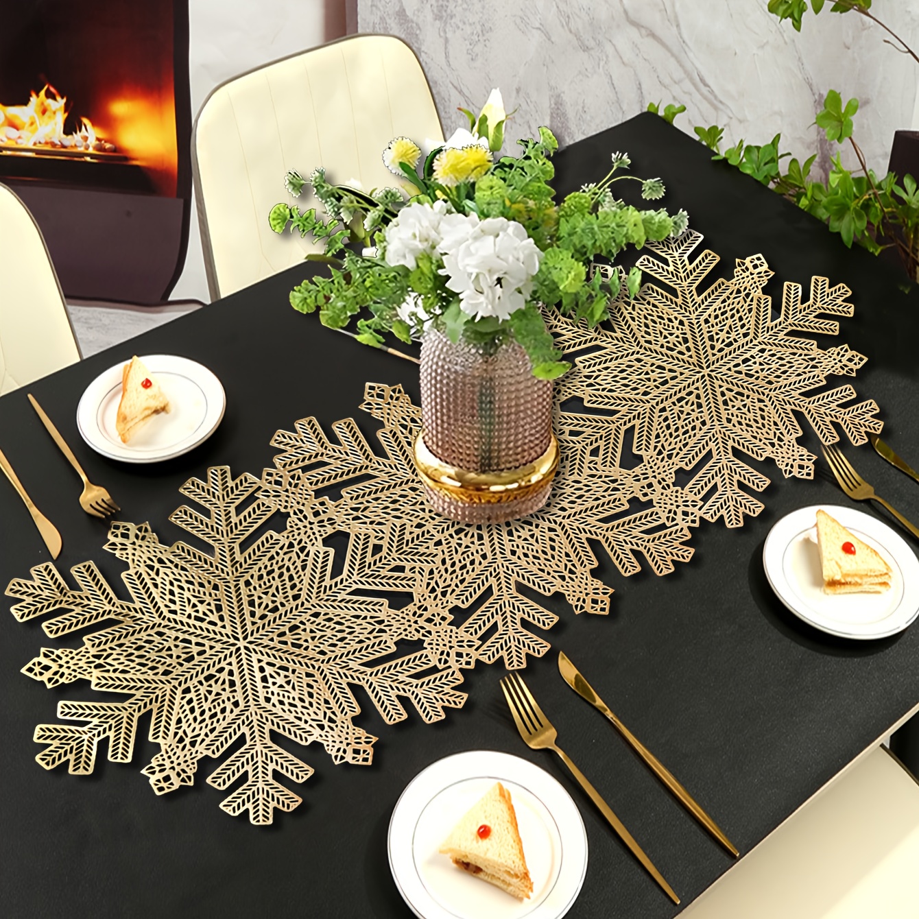 Image of 1pc Christmas Snowflake Pvc Table Runner, Suitable For Christmas Dining Table Centerpiece, Holiday Party Wedding Celebration Dinner Table Mat
