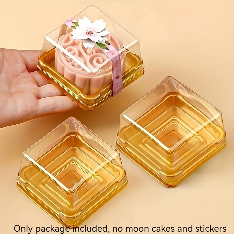 

50pcs Disposable Golden Square Cake Packaging Box, Mooncake Insert Thickened Baking Blister Box, Gift Cake Box For Mother's Day/father's Day, Wedding Party Gift, Birthday Small Cake Box