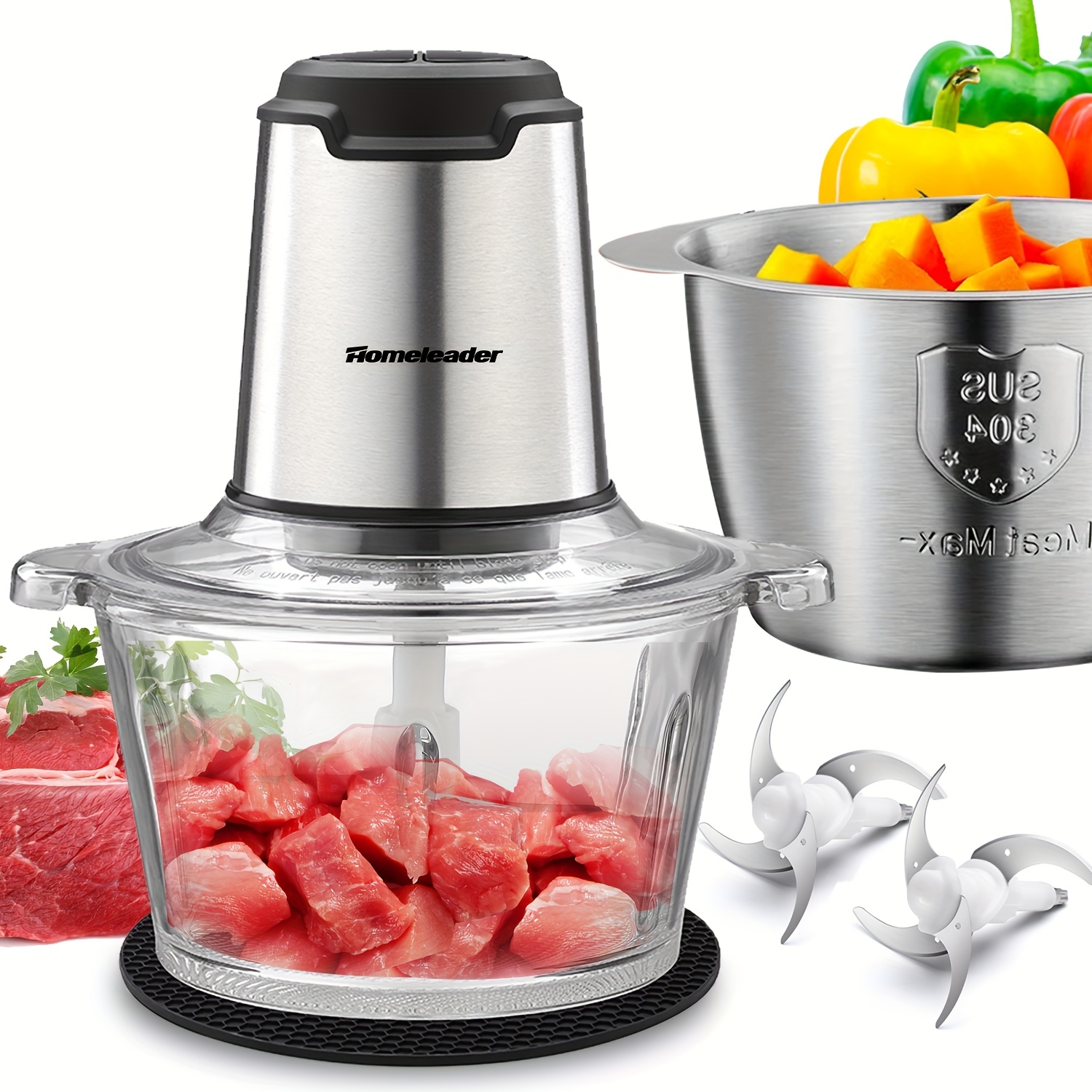 

Liebe& , Meat Grinder With 2 Bowls 8 Cup And 8 Cup, Food Chopper Electric Vegetable Chopper With 4 Large Sharp Blades For Fruits, Meat, Vegetables, , Nuts, 2