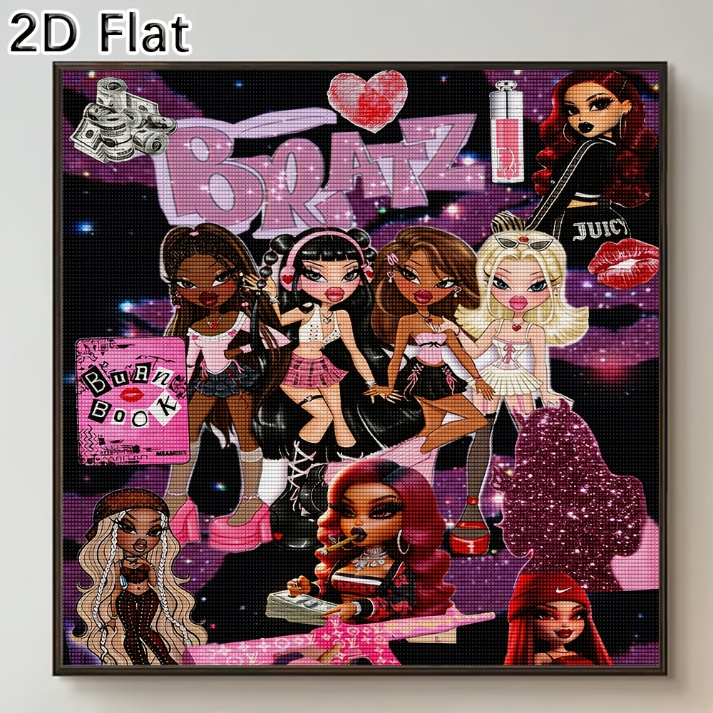 TEMU 1pc Diy Diamond Painting Kit Suitable For Adults - Round Diamond Beads With Pre-printed Cartoon Patterns, 2d Flat Wall Art Craft, No Frame
