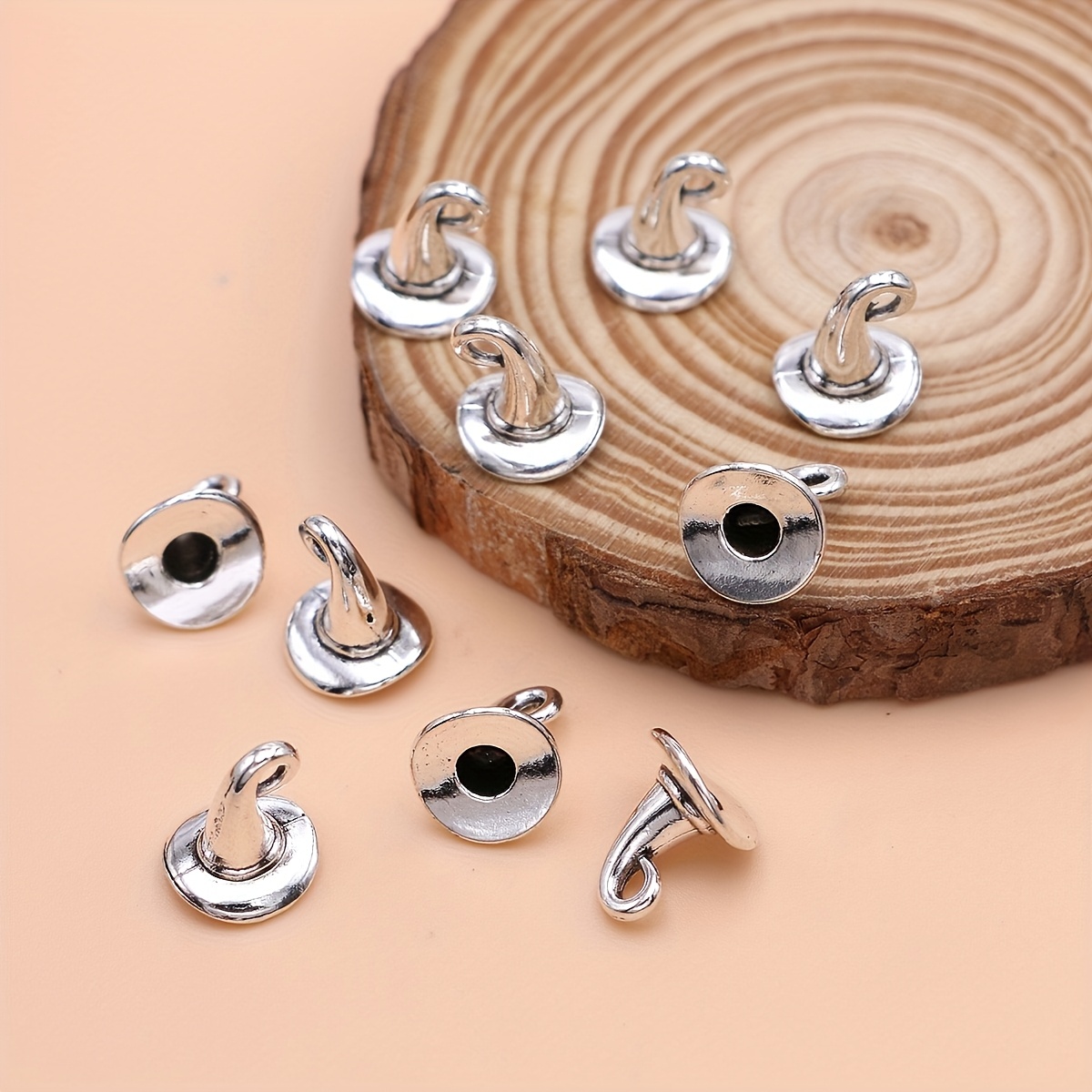 10pcs Silvery Wizard Hat Charms Halloween Pendants For Jewelry Making Handmade Necklace Earrings Key Chain Additions
