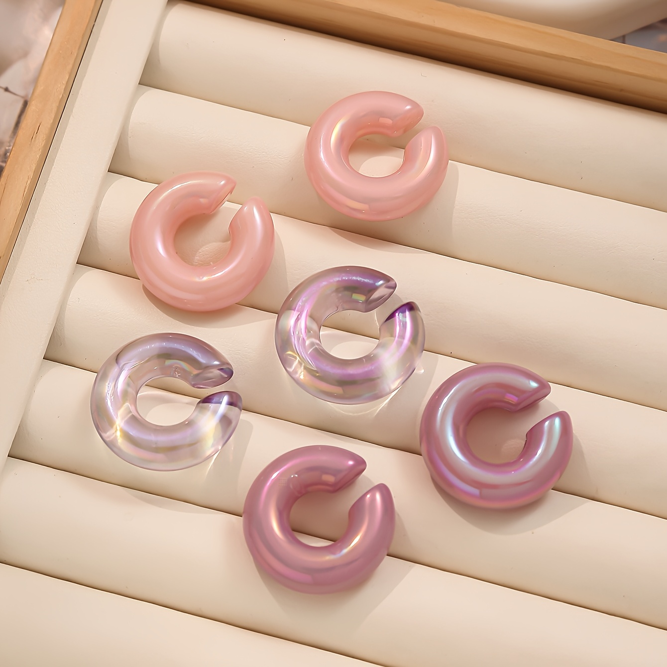 6pcs Women's Clip On Earrings Candy Colored C Shaped Hoops Lightweight Resin