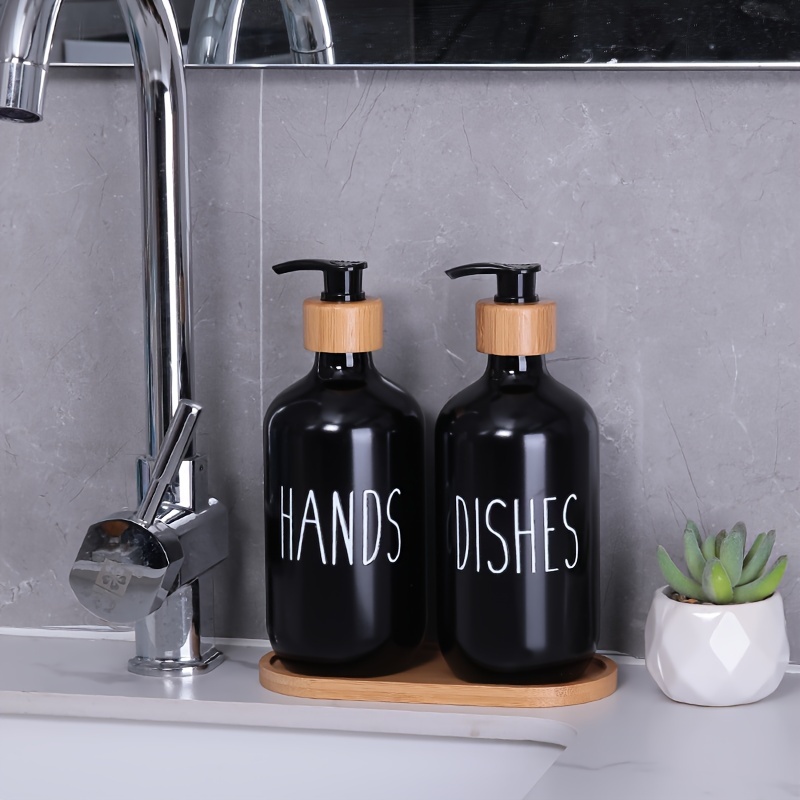 TEMU 2pcs Plastic Soap Dispenser Set, Countertop Lotion Bottle, Dish & Hand Soap Dispenser, Refillable Empty Bottle, Home Decor, Bathroom Accessories