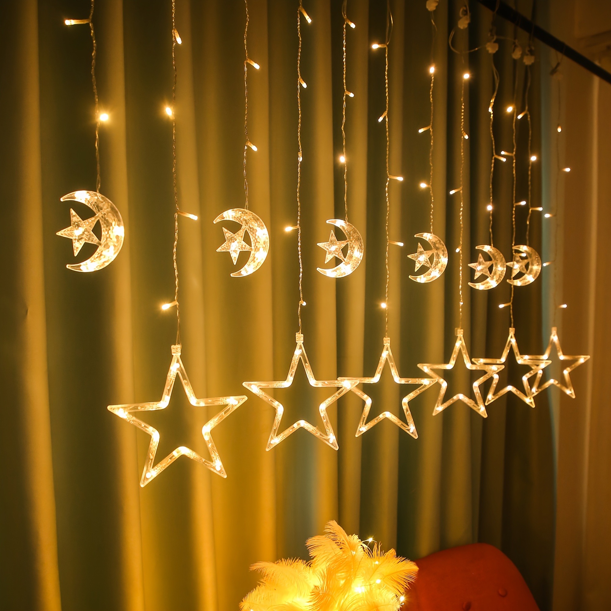 TEMU 1pc, Star Curtain String Lights, 138 Led Usb Powered Fairy Lights With 8 Lighting , 6-hour Timer,, Bedroom, Wall, Window, Christmas, Holiday, Party, And Wedding Decorations