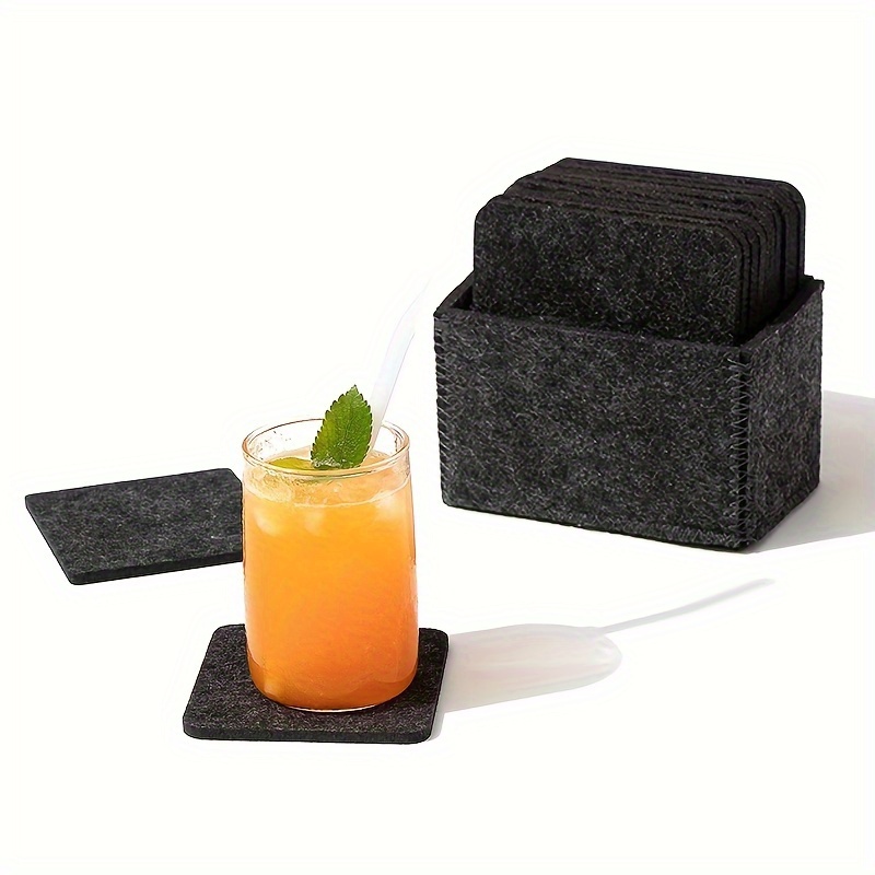 Image of Felt Coasters, Glass Coasters, Drinks Coasters With Storage Box - Non-slip, Heat Resistant, Machine Washable, Set Of 8 And 12 - Absorbent For Drinks, Cups, Table, Bars