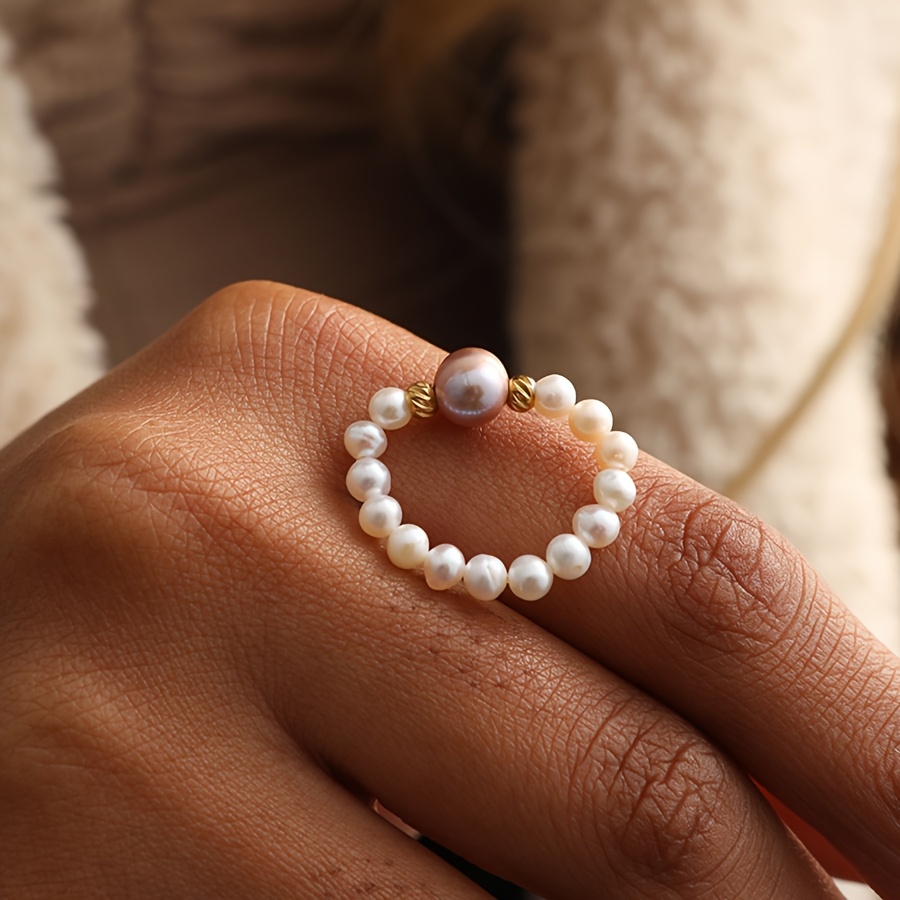 Image of 1 Handmade White Freshwater Pearls Stretchable Ring/elegant Women's Niche Accessory/suitable For To Mothers The Best Handmade Aesthetic Gift For Girlfriend