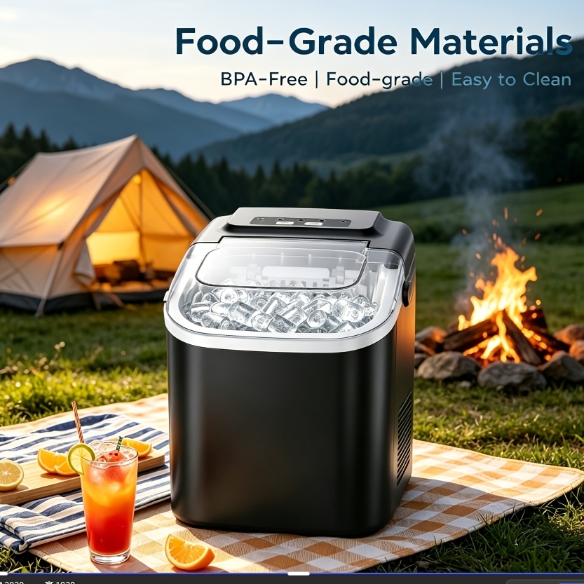 TEMU Portable Countertop Ice Maker, Soft & Ice Machine, Fast 6 Mins Ice, Auto Self-cleaning Design With Carry Handle, Ice Basket & Scoop, Ideal For