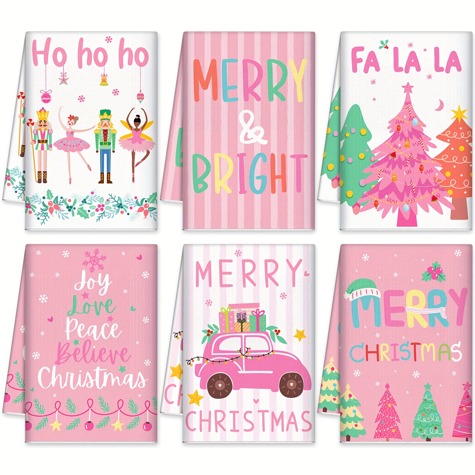 TEMU 6pcs 6pcs Pink Nutcracker Christmas Kitchen Towels Suitable For Xmas Decor, Pastel Microfiber Dish & With Nutcracker Soldier, Rectangular Tea