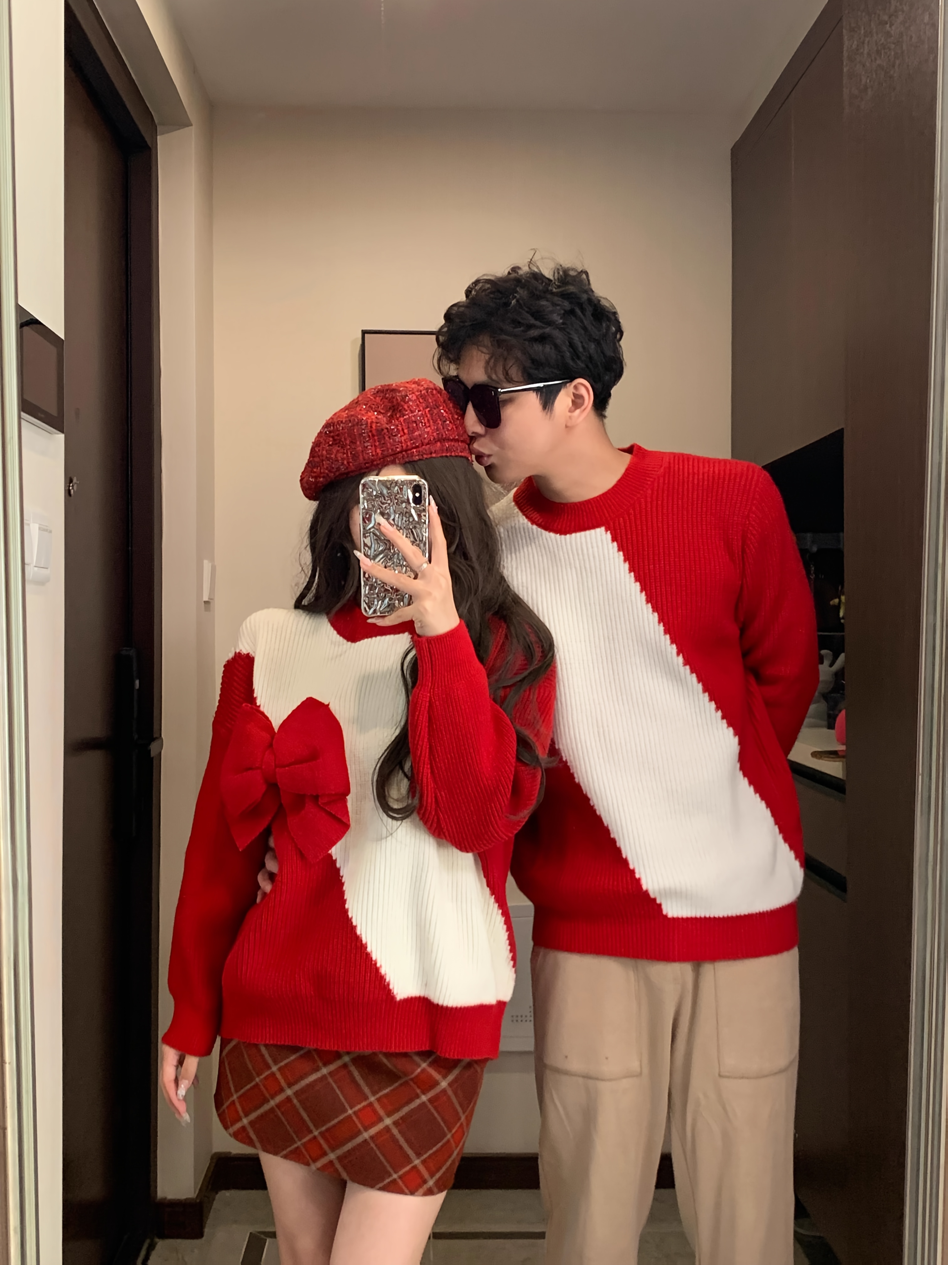 Matching * Sweater Dress & Suit - Accent Round Neck Color- Winter Wear,  High-* Machine Washable Sweater Dresses for Men & Women, Coordinated  Outfits for Date Nights/Themed Events (Autumn/Winter)