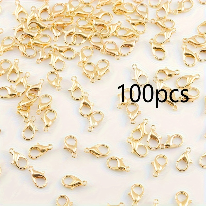 Set Of 100 Elegant Jewelry Clasps, Measuring 12*7mm - Of Golden And Silvery Lobster Clasps Along With Jump Rings, Ideal For Necklaces And Bangles