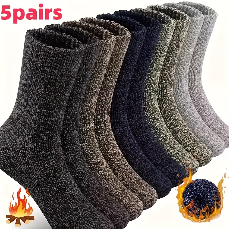 TEMU 5 Pairs( Random Color) Unisex Thermal Socks - Winter Warm Thick Boat Socks For , Soft Breathable Machine Washable