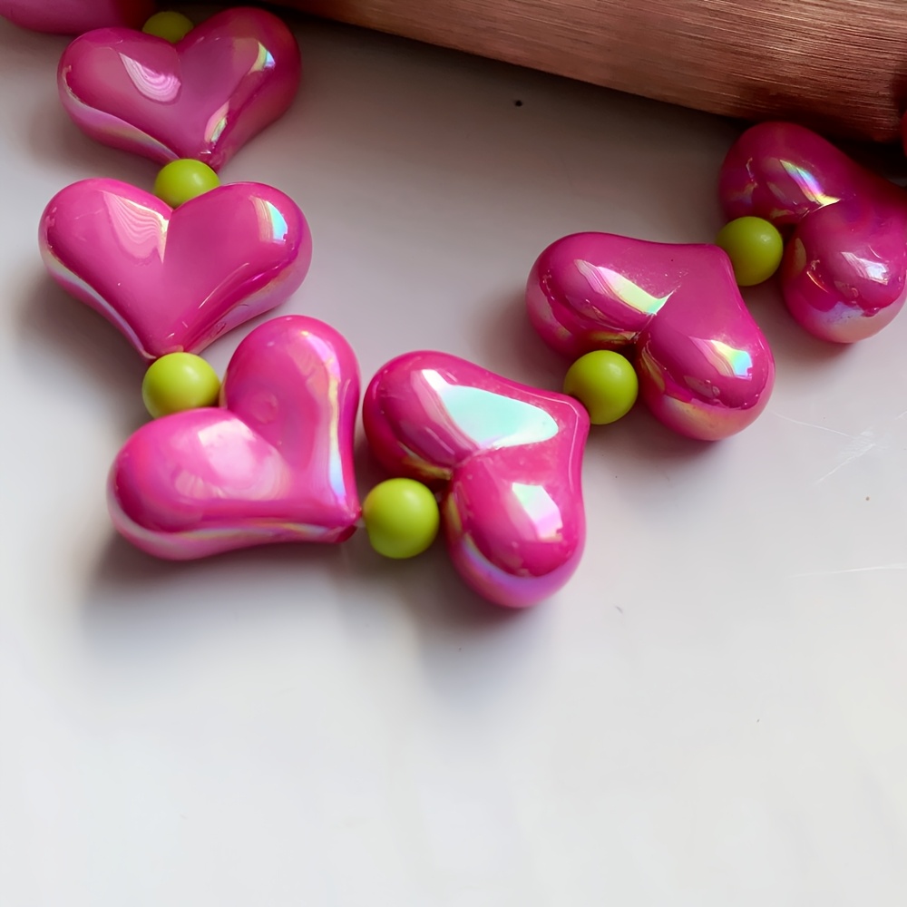 Boho Heart Beaded Bracelet Colorful Resin Charm Stretchy Elastic Rope