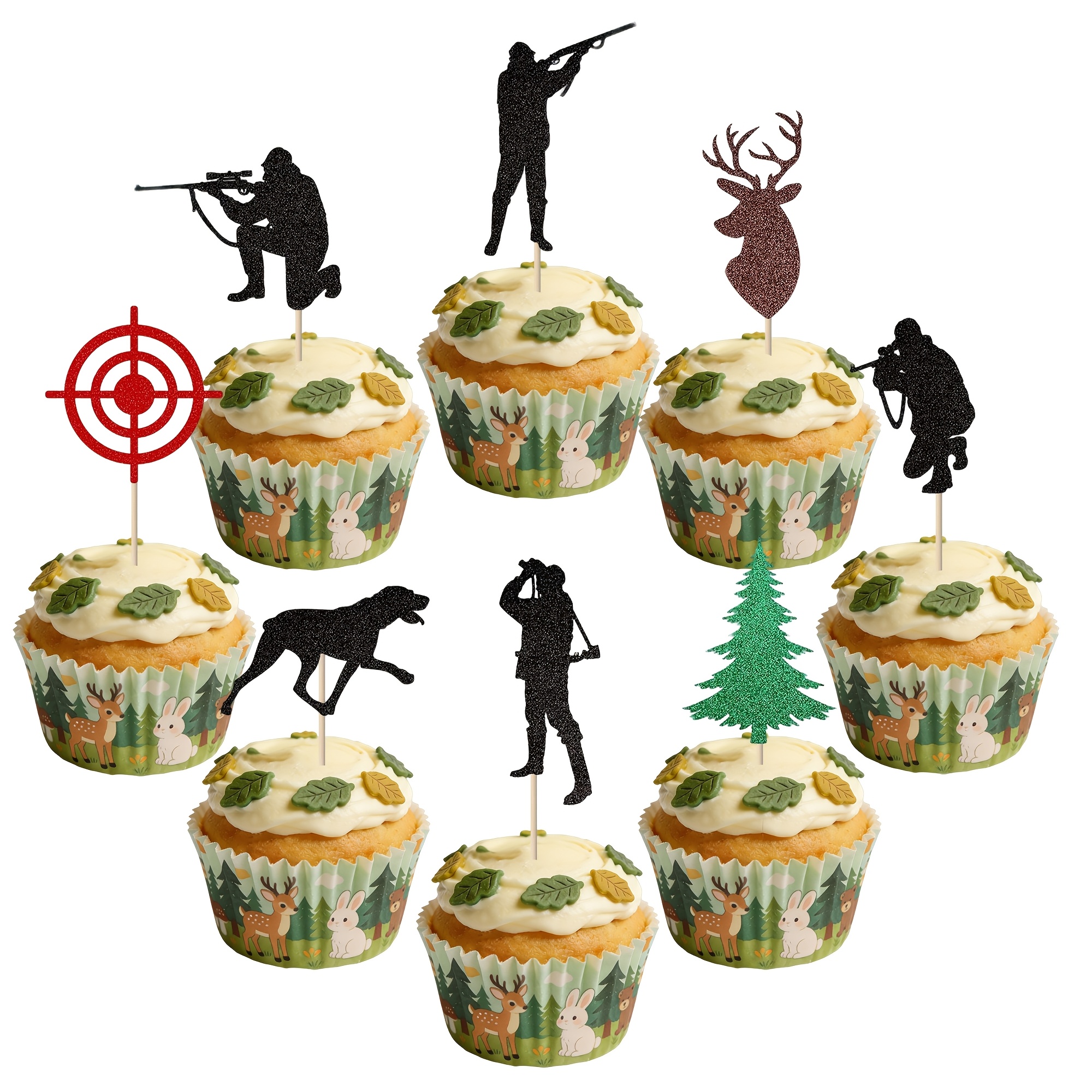 16pcs hunting theme cupcake toppers   tree hound picks woodland hunting theme decorations for party birthday mardi gras reunion