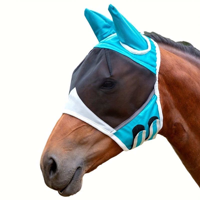 

Horse Fly Mask With Ears - Comfortable, Breathable Mesh Design - Uv Protection, Insect Repellent - Durable Polyester Fiber Horse Head Cover Without Battery