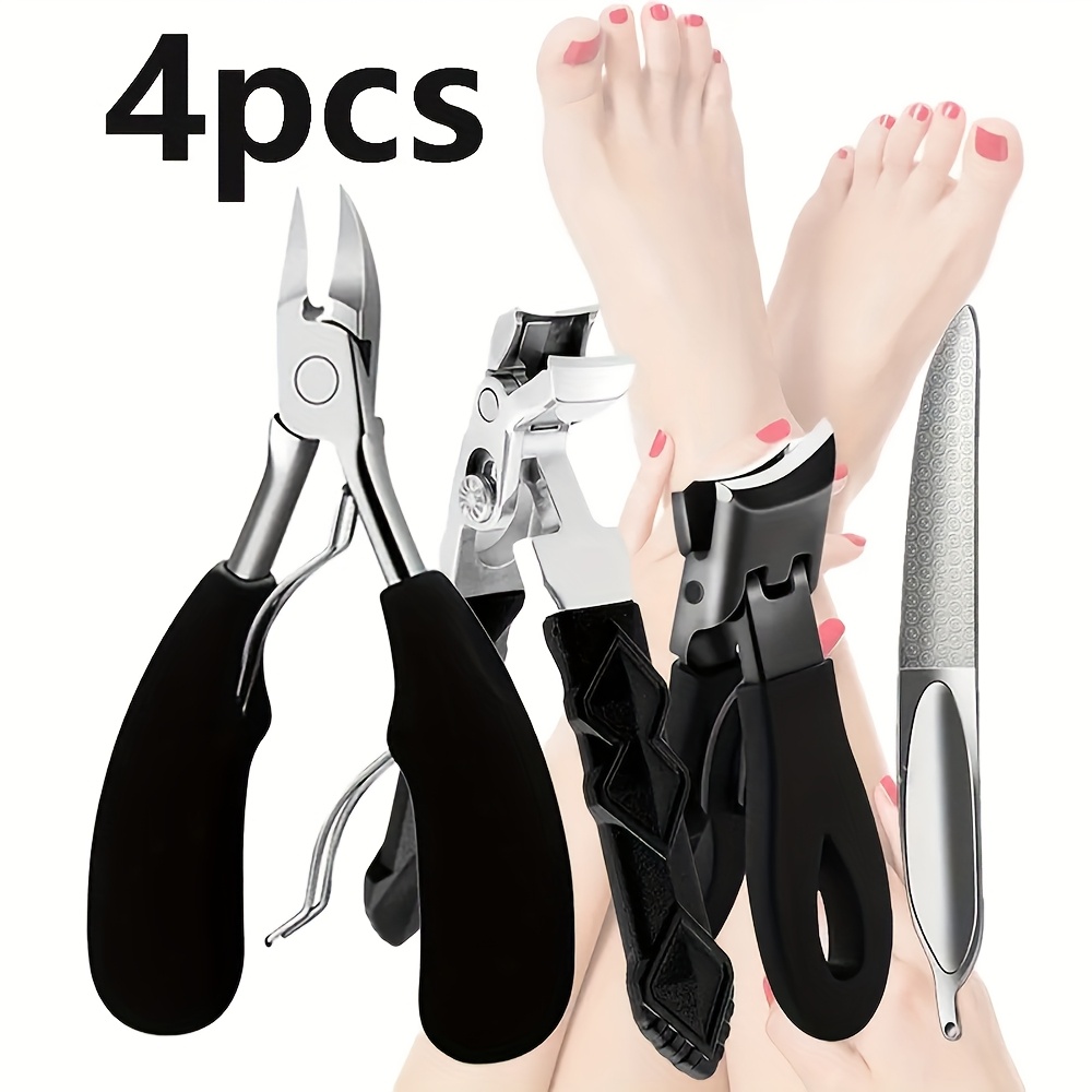 

4pcs Stainless Steel Nail Care Kit For Ingrown & Toenails - Heavy-duty Clippers Set With Nail File, Cuticle Nippers, And Grooming Tools - Handles For Men, Women, Seniors