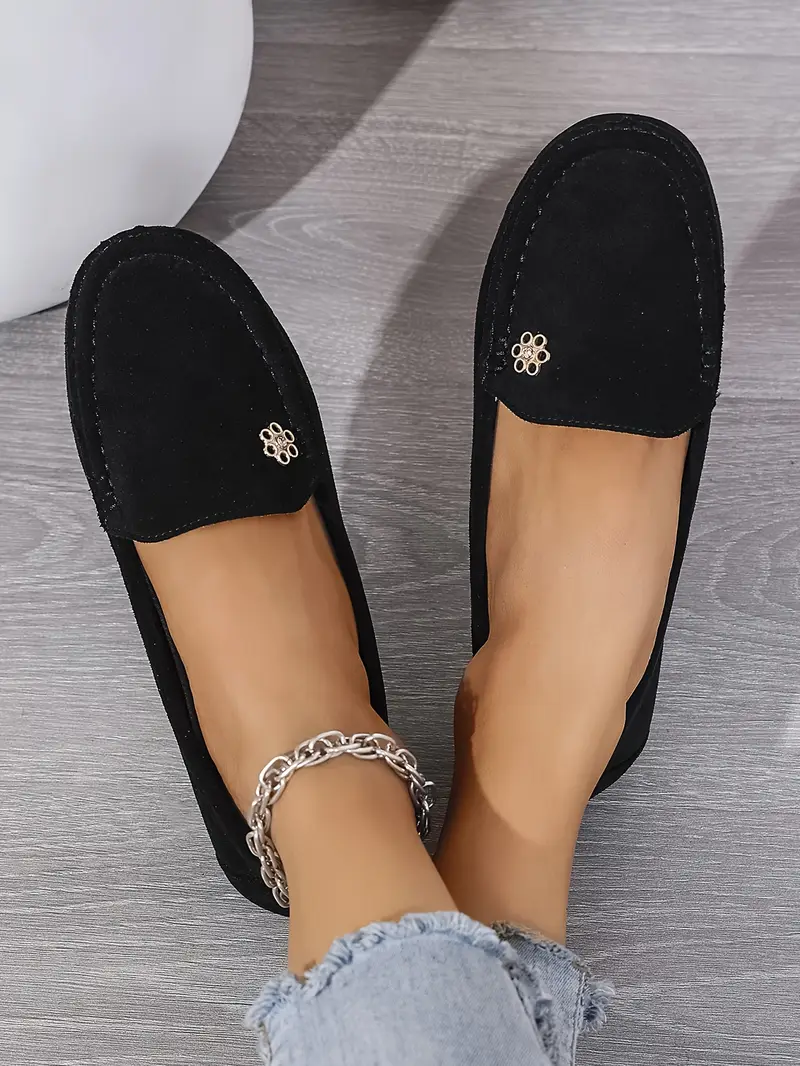 womens plus size flannel slip on loafers comfortable metal decor soft fabric footwear ankle strap plain toe design hand washable fashion loafers flannel slipon shoes comfortable footwear details 5