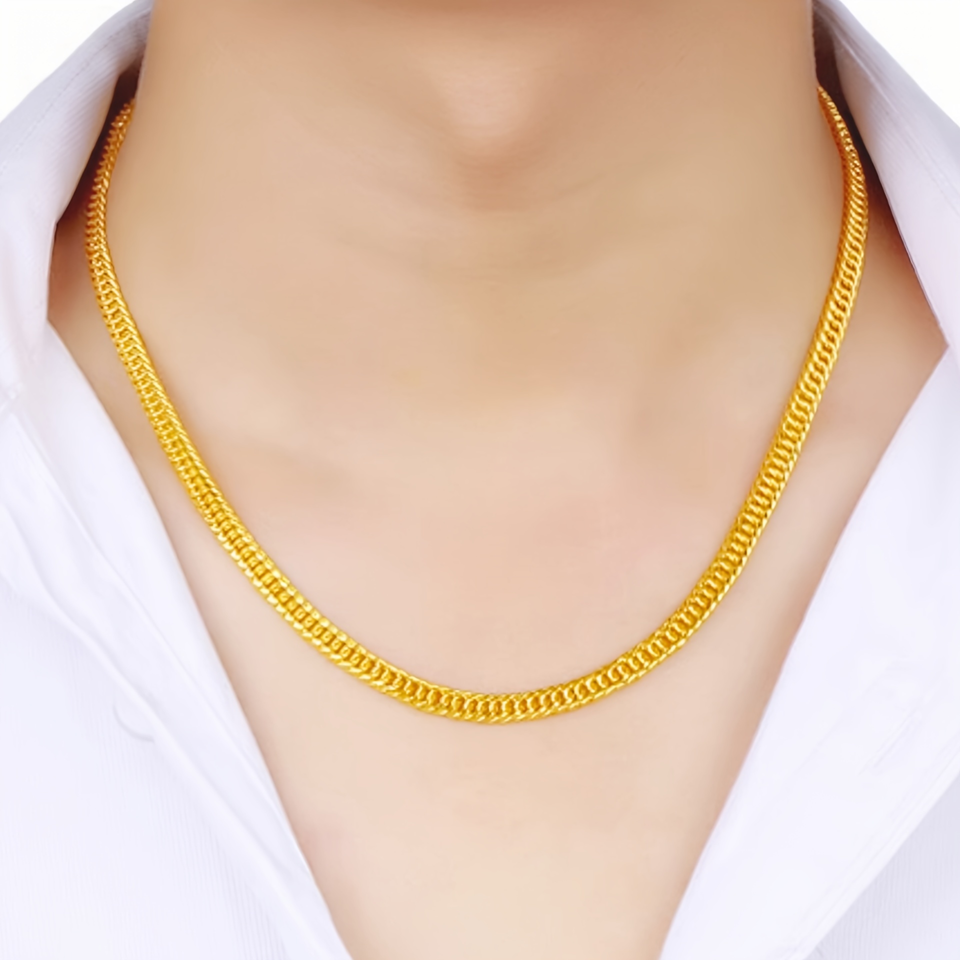 Men's Double Layer Cuban Chain Necklace Golden Hip Hop Style Bold Thick Chains