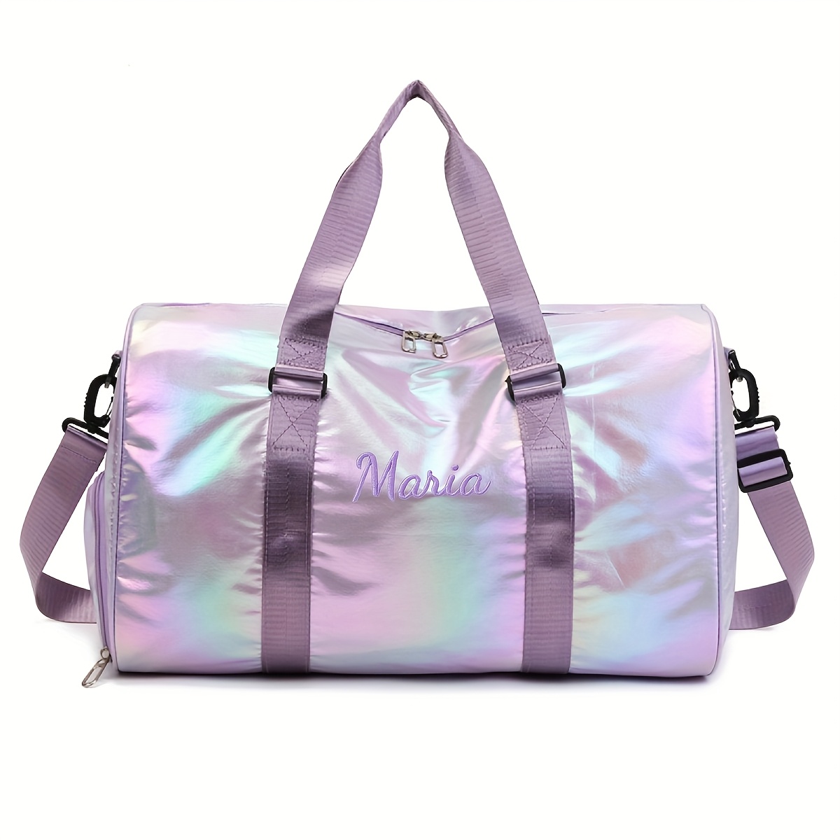 TEMU 1pc Sac de Voyage Personnalisé Brodé Grande Capacité, Sac de Sport avec Compartiment à Chaussures, Sac de Sport pour Femmes, Sac de Voyage et de