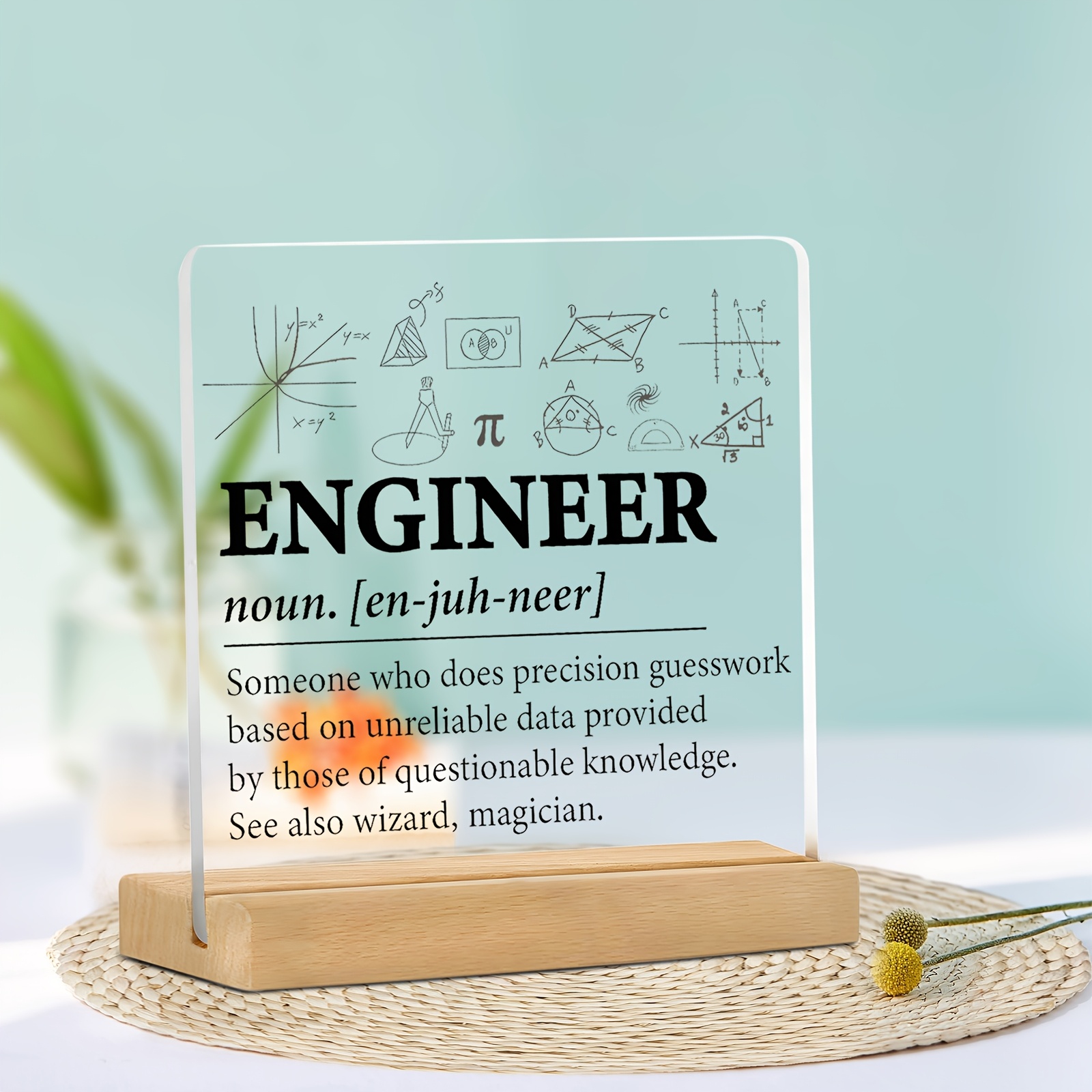 E-shop 2D Flaches Acryl-Schild mit Holzständer – für Büro, Regal oder Schlafzimmer-Deko zu Halloween Weihnachten
