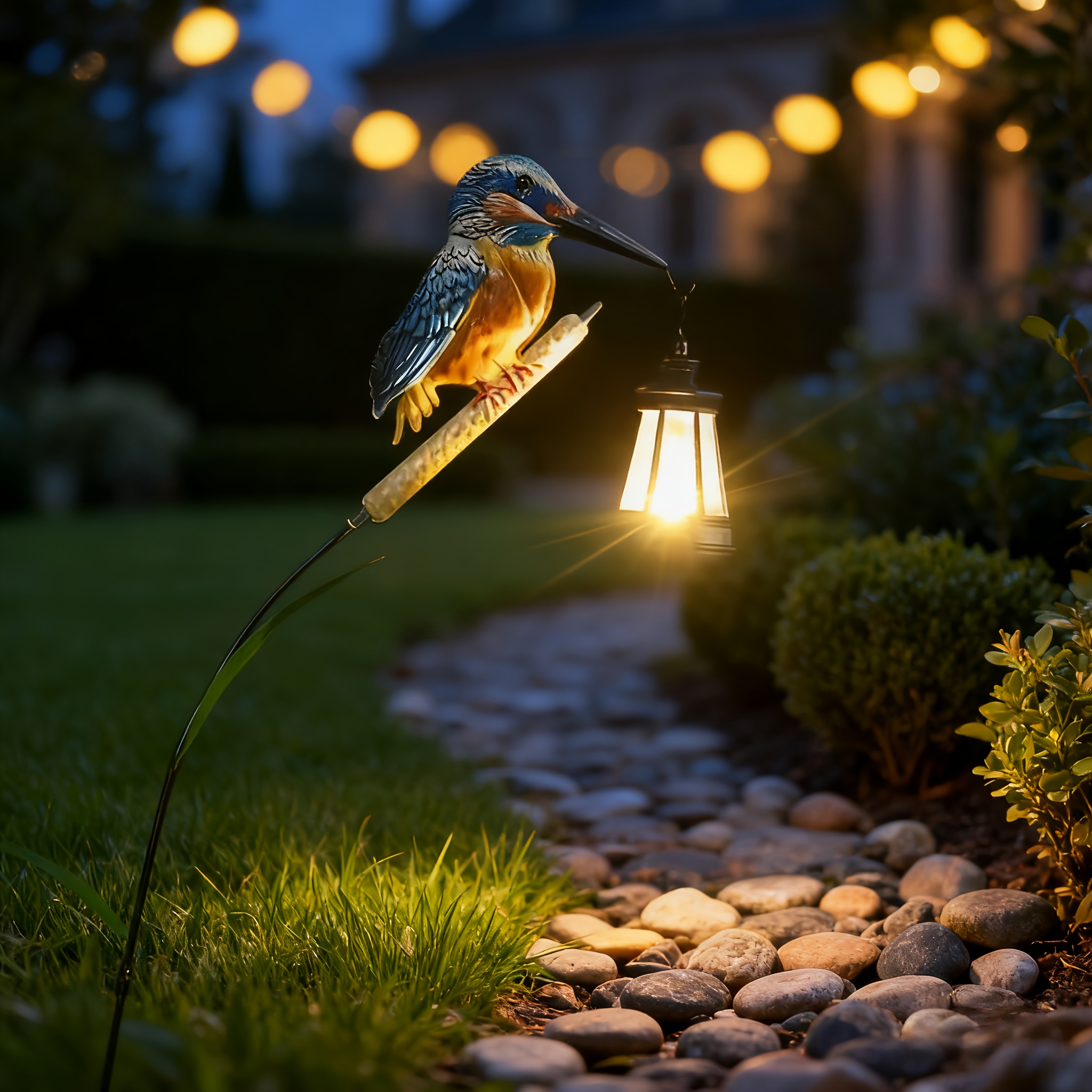 E-shop 1 Stück Solar-Kolibri-Laterne, Schöne Solar-Gartendekorationsleuchte, Hängende Grüne Kolibri-Zierleuchte, IP65 Geeignet für Garten, Hof, Rasen,