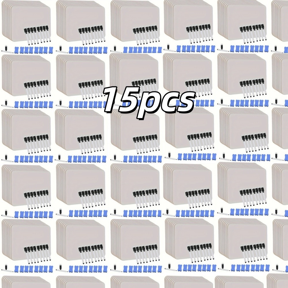 TEMU 15pcs Set, Including 5pcs Double-sided Mini Whiteboards And 5pcs Black Markers And 5pcs Erasers - Portable Small Whiteboard Kit, Suitable For