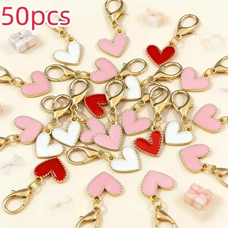 TEMU Lot de 50 porte-clés de cœur de couleur aléatoire , rose et blanc, avec breloques pendentifs de cœur, jolis accessoires de sac pour femme,