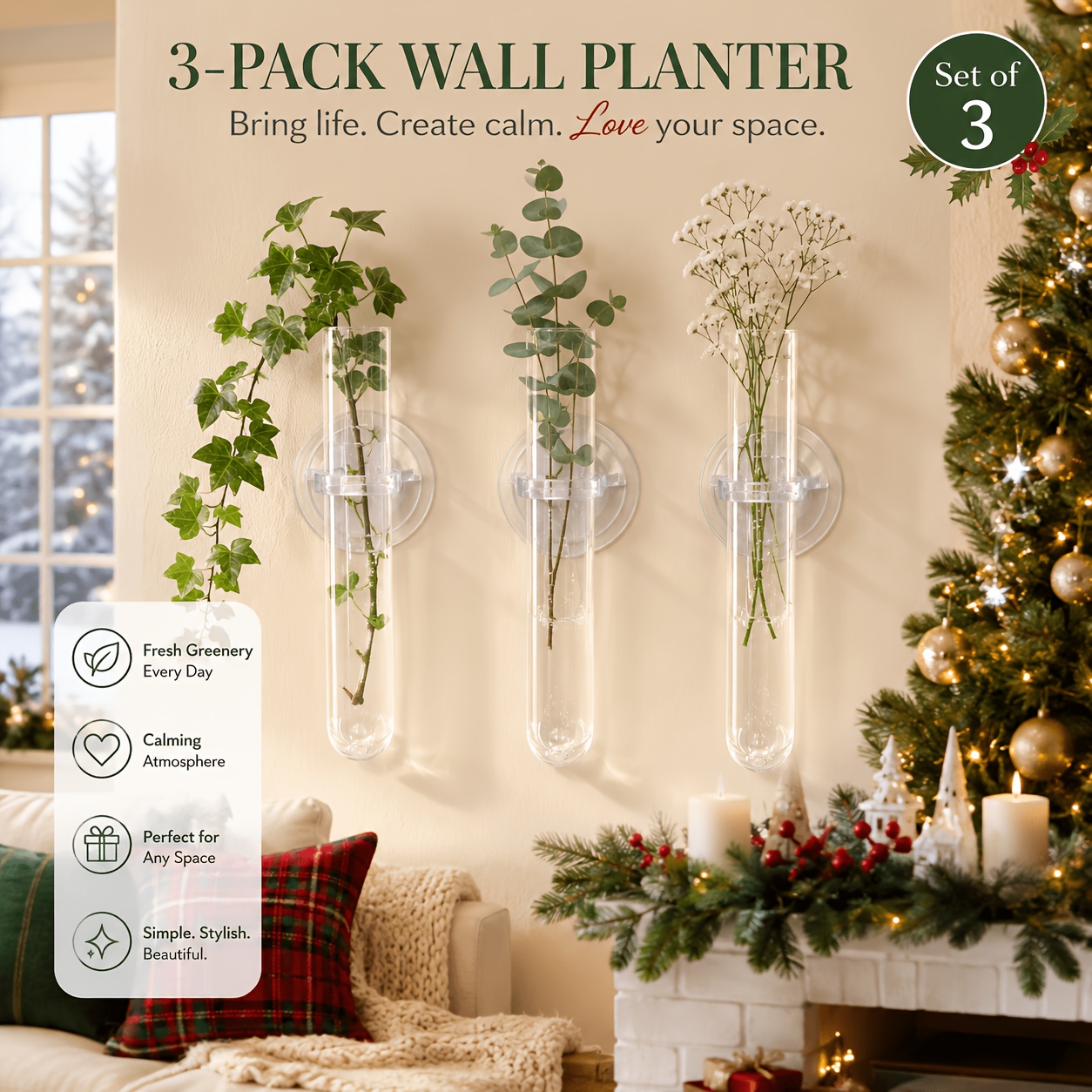 TEMU 3 Pack Hanging Wall Propagation Tubes, Single Tube Hydroponic Plant Vases For Flowers, Herbs And , Stylish Indoor Decor Gift For Wedding,