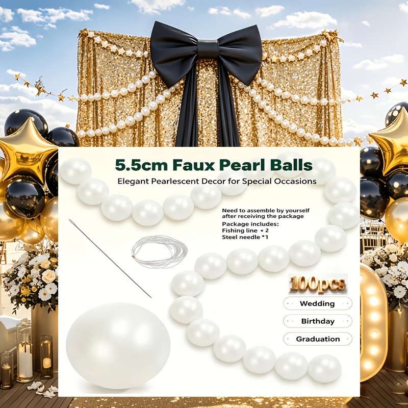 TEMU Party Garland 100pcs Pearls For Party Background Decoration, Simulated Pearls For Birthday Weddings, Baby Showers, Bridal Showers, Christmas