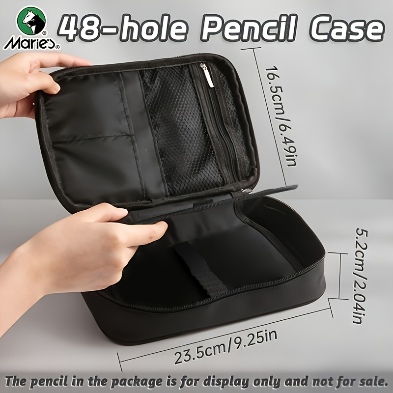 TEMU 48 Slots Marie's Large Capacity Portable Colored Pencil Case Organizer, Black Fabric Zippered Storage Bag For Adults, Professionals, Painters In