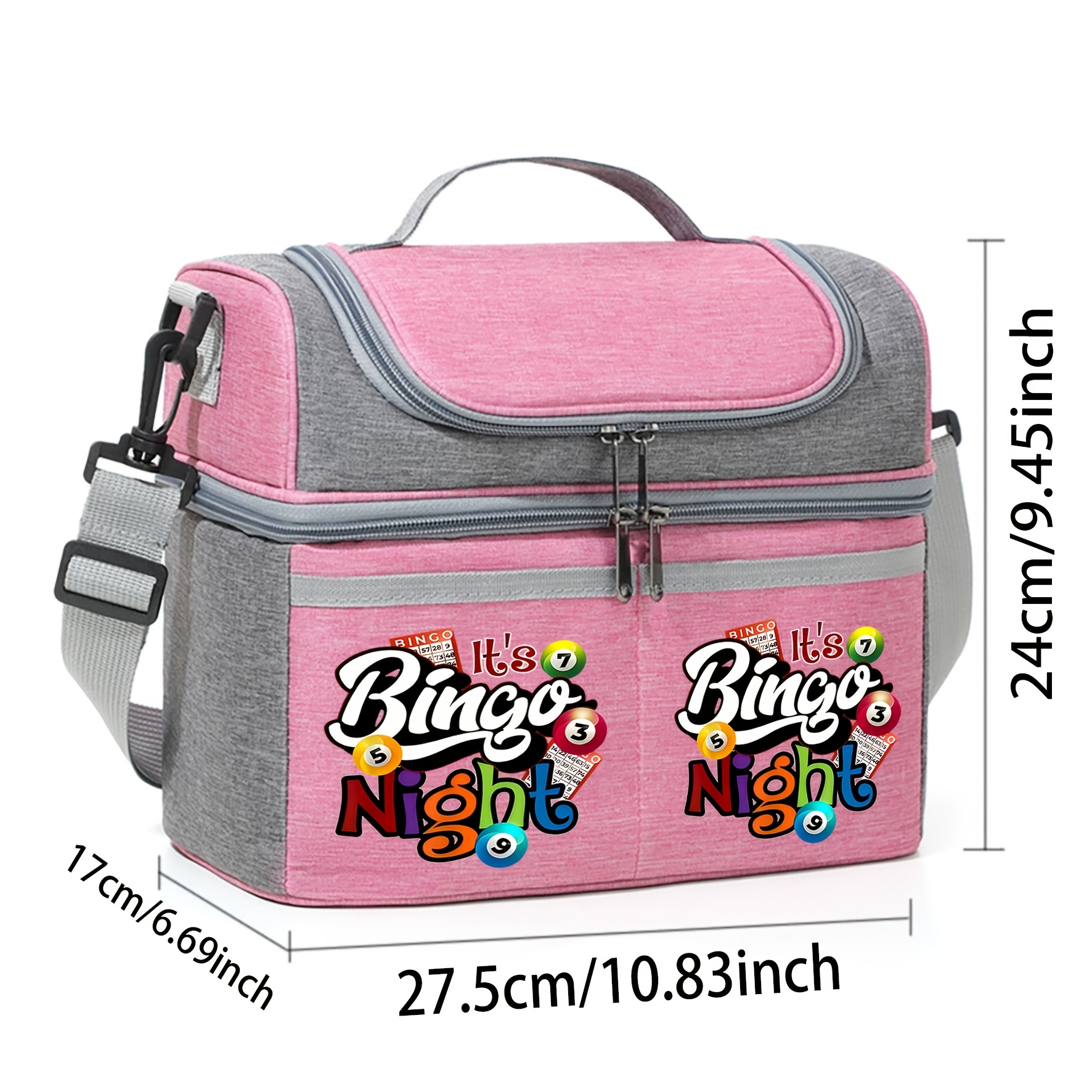 TEMU Large Capacity Lunch Bag, Multi-functional Handheld And Crossbody Insulated Bag, Spacious Interior, Bingo Game Elements And Text Combination