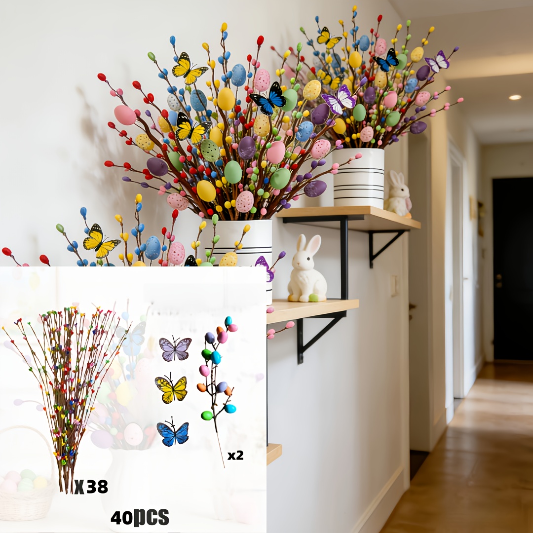 Image of 40pcs-artificial Decorations, Ornaments For Home Party Decor, Scene Enhancement Item, Suitable For Weddings, Easter, Birthday Parties, Home Decor, Full Of Atmosphere, Egg Branch Renewal Of Home
