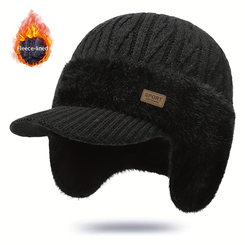 Bonnet d'hiver pour homme avec polaire | Beige/gris/noir/bleu marine/marron charbonneux épais et chaud, rabat d'oreille, pliable et résistant au froid pour le ski et les activités de plein air - Hiver décontracté durable, tissé