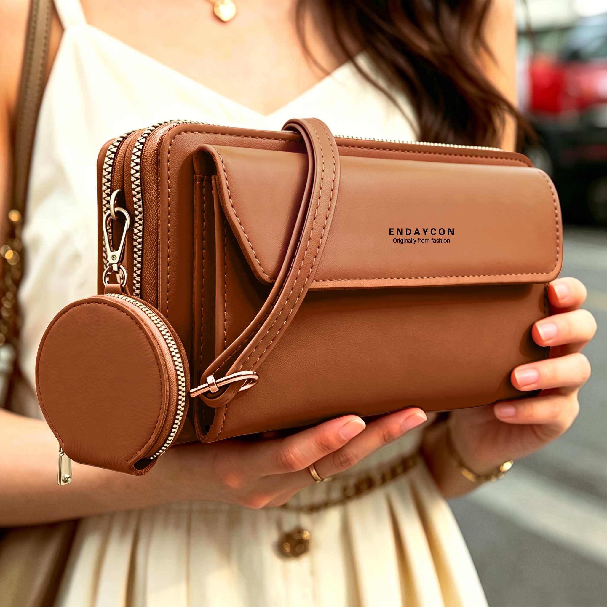 TEMU Women's Shoulder Bag, Large Capacity Long Wallet With Multiple Card Slots Phone Bag, Detachable Shoulder Strap + Round Coin Purse Crossbody Bag,
