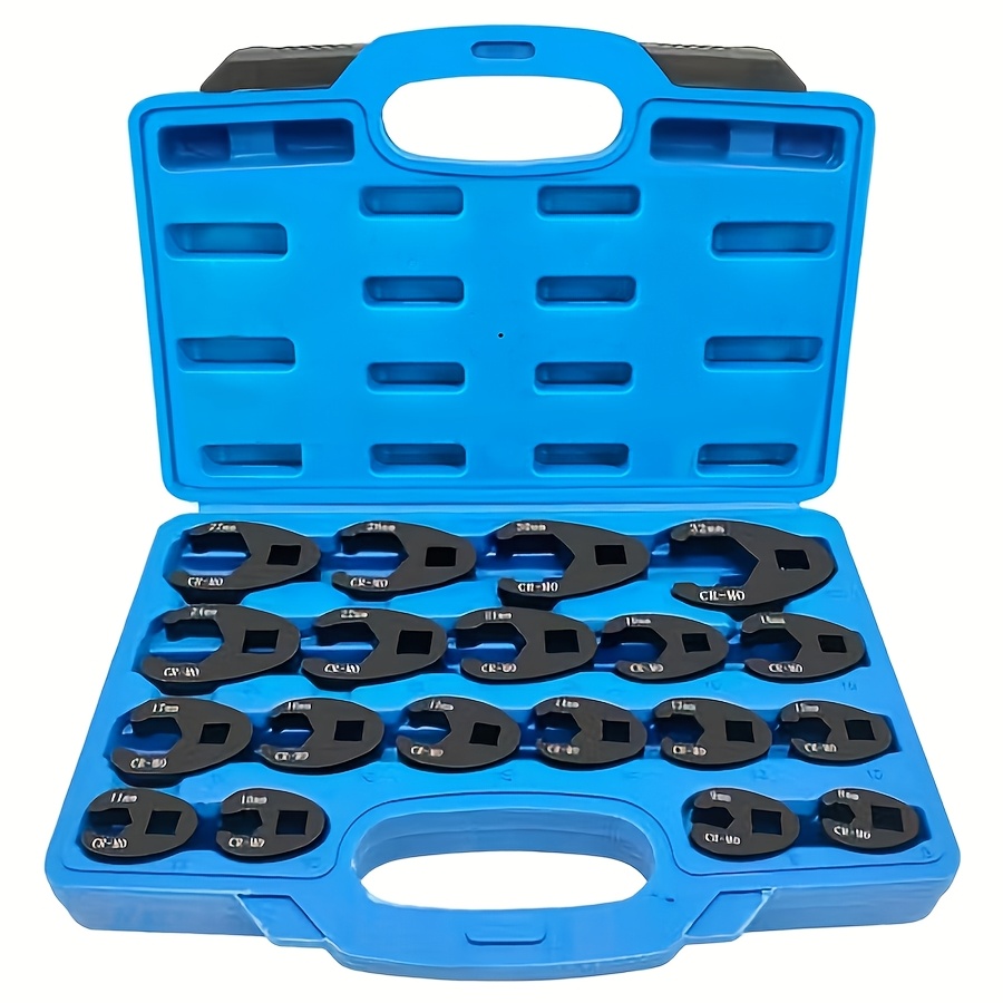 TEMU This Is A 19pcs Metric Tool Set Of Jumbo Crowfoot Flare Nut Wrenches, Designed For 3/8 Inch And 1/2 Inch Drive Ratchets, With Sizes Ranging From