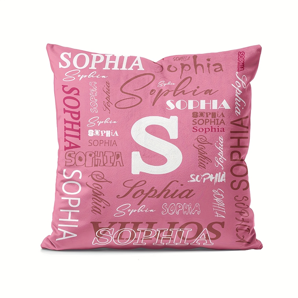 TEMU Personalized Name And Initial Pillowcase - Custom Name Pattern, Fabric Polyester Zippered Cushion Cover Suitable For Home, Office, Sofa, And Bed