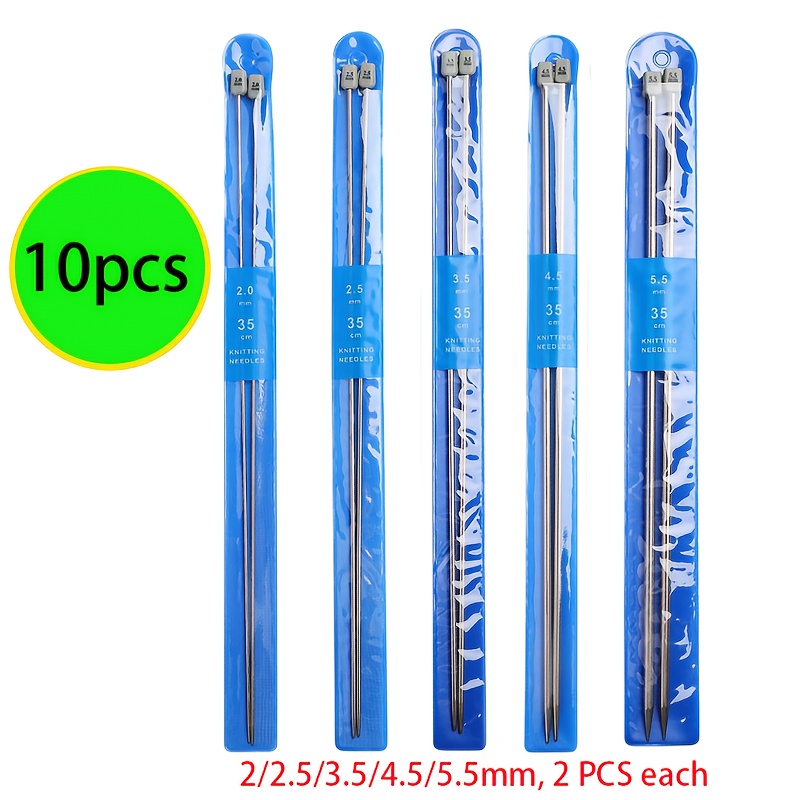TEMU Un ensemble de 10 aiguilles à tricoter à point unique en acier inoxydable, de 35 cm de long, comprenant les tailles 2, 2.5, 3.5, 4.5 et 5.5,